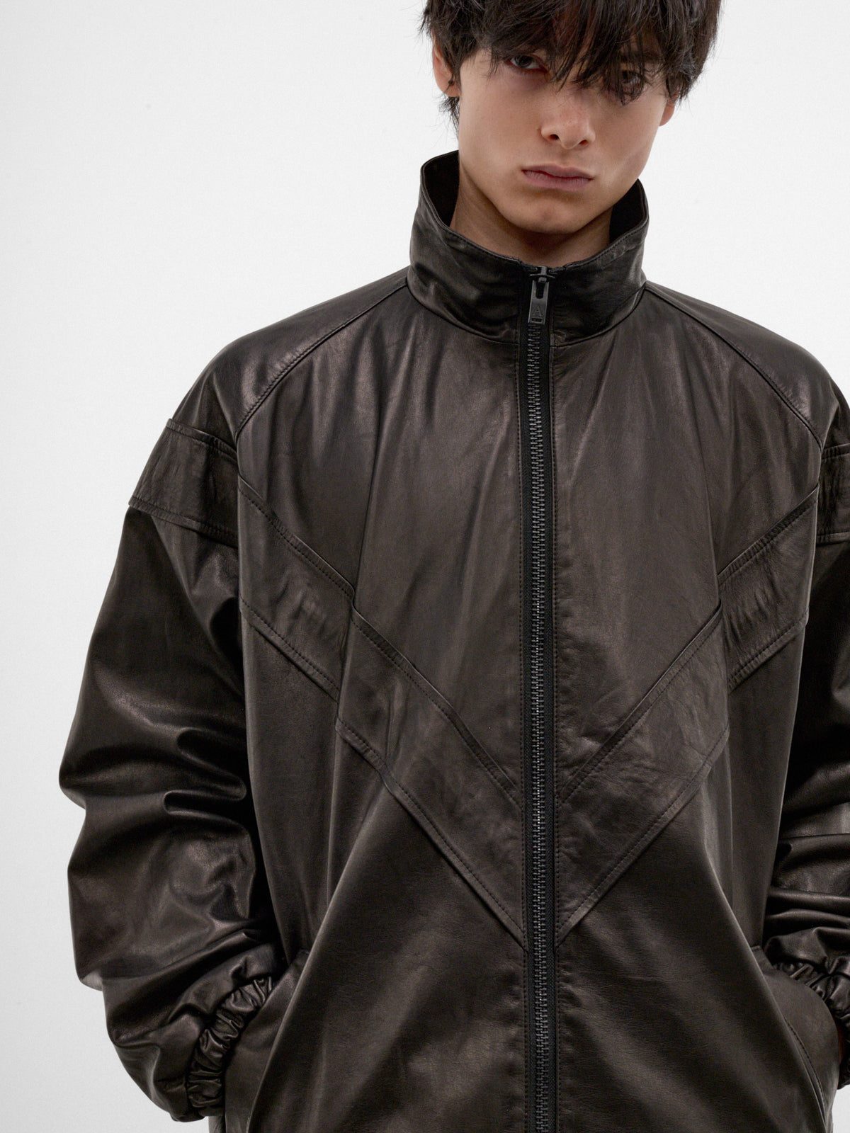 Black Leather Track Jacket (ARJ2655-BLACK-LUXE)