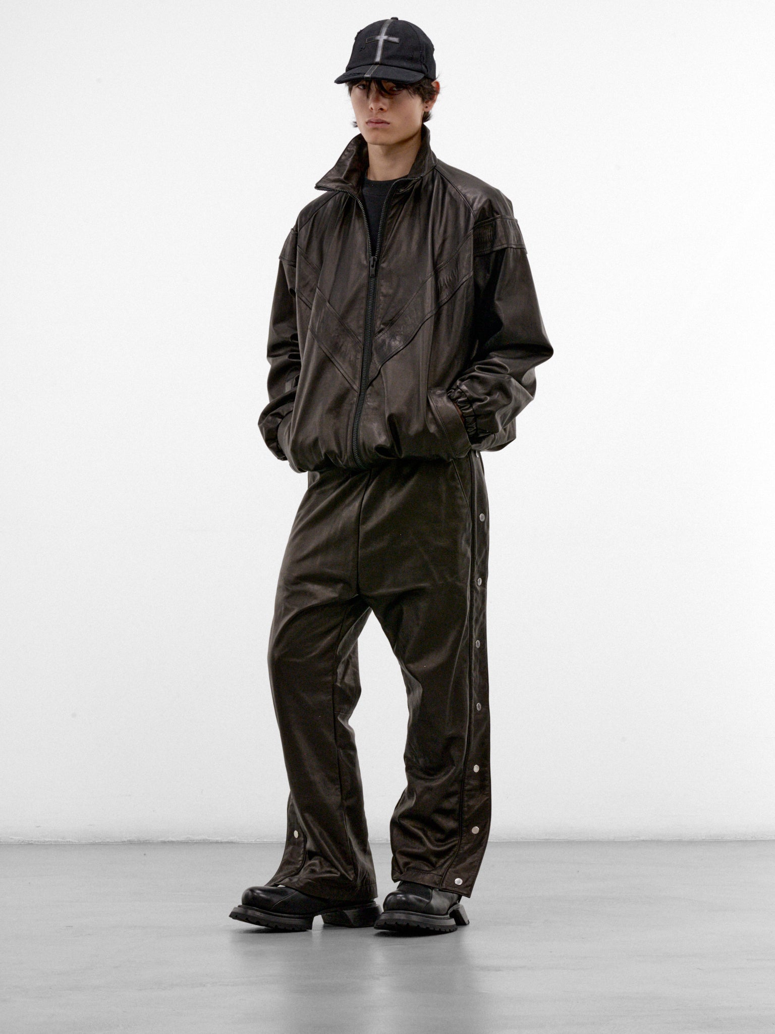 Black Leather Basketball Snap-Off Pants (ARP2658-BLACK-LUXE)