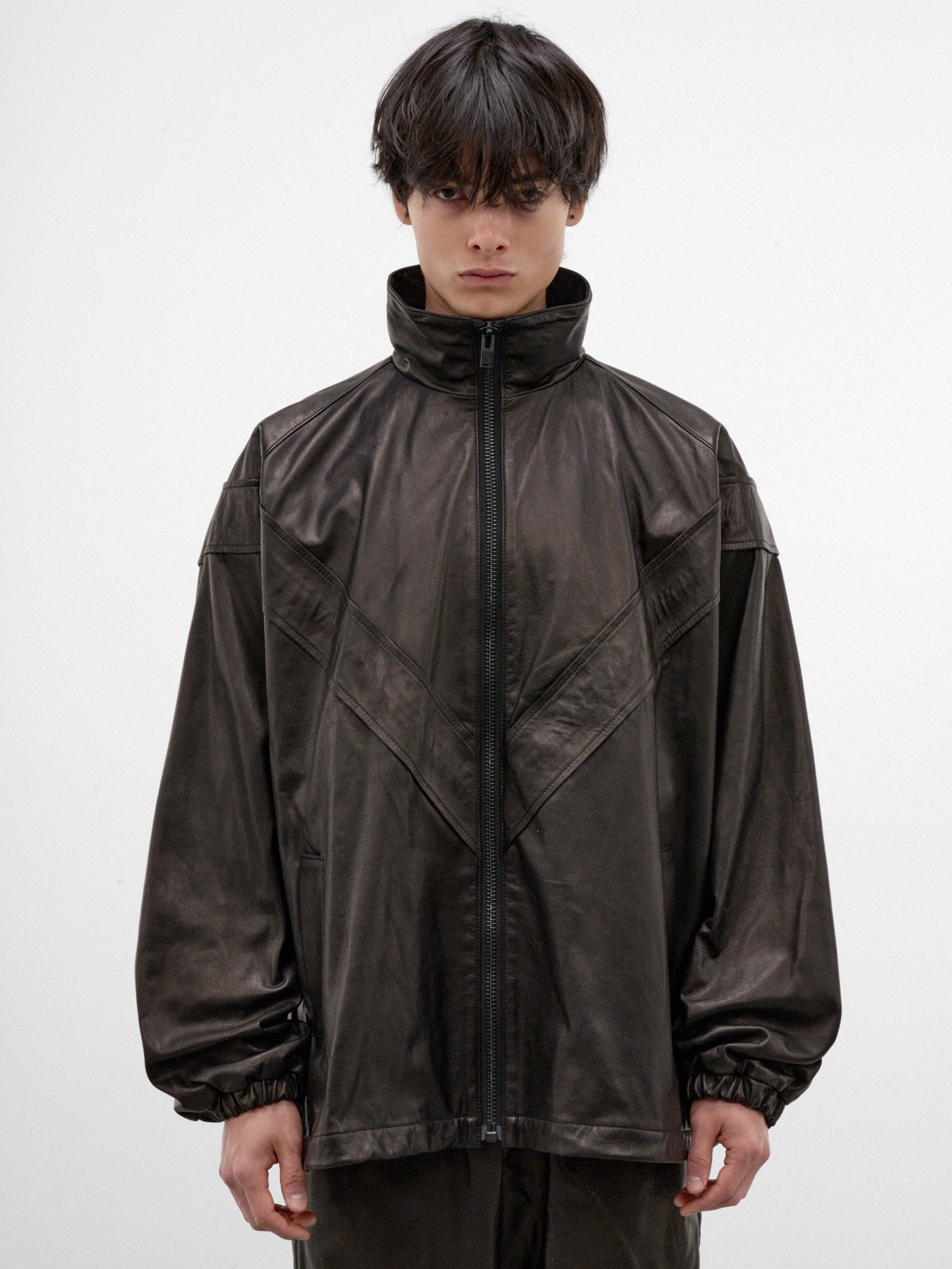 Black Leather Track Jacket (ARJ2655-BLACK-LUXE)