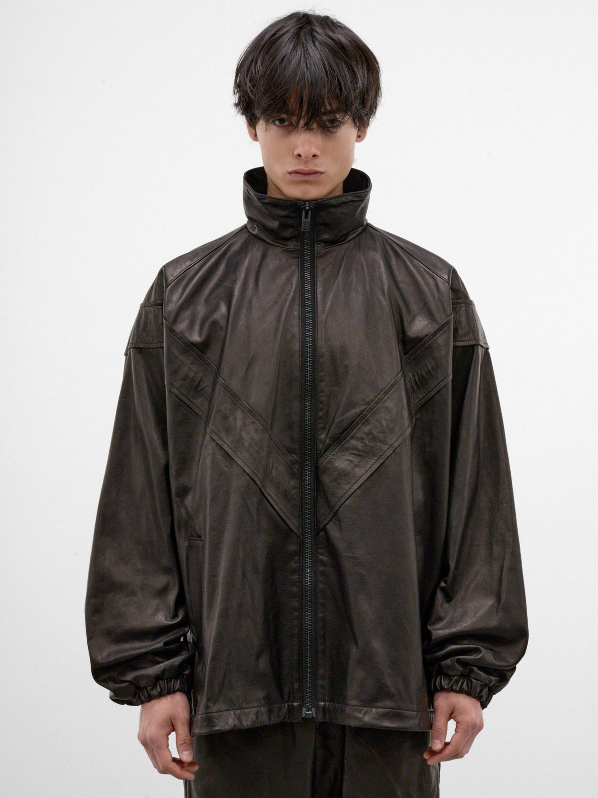 Black Leather Track Jacket (ARJ2655-BLACK-LUXE)