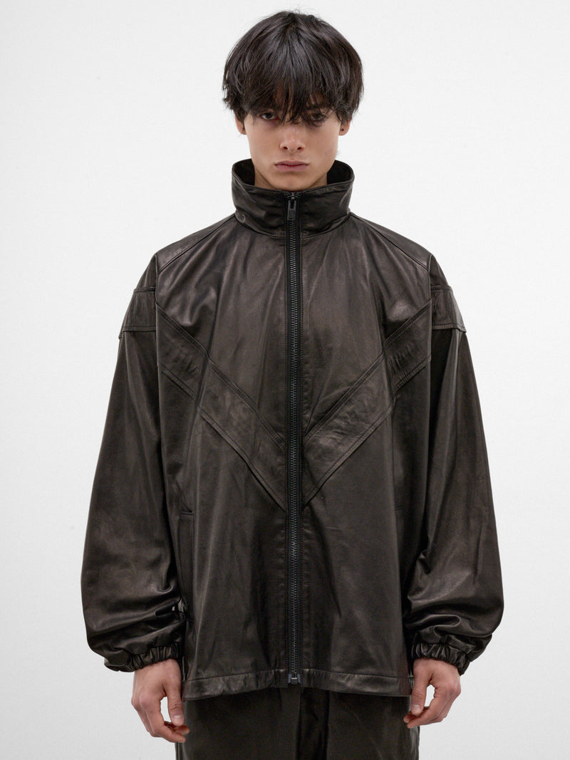 Black Leather Track Jacket (ARJ2655-BLACK-LUXE)