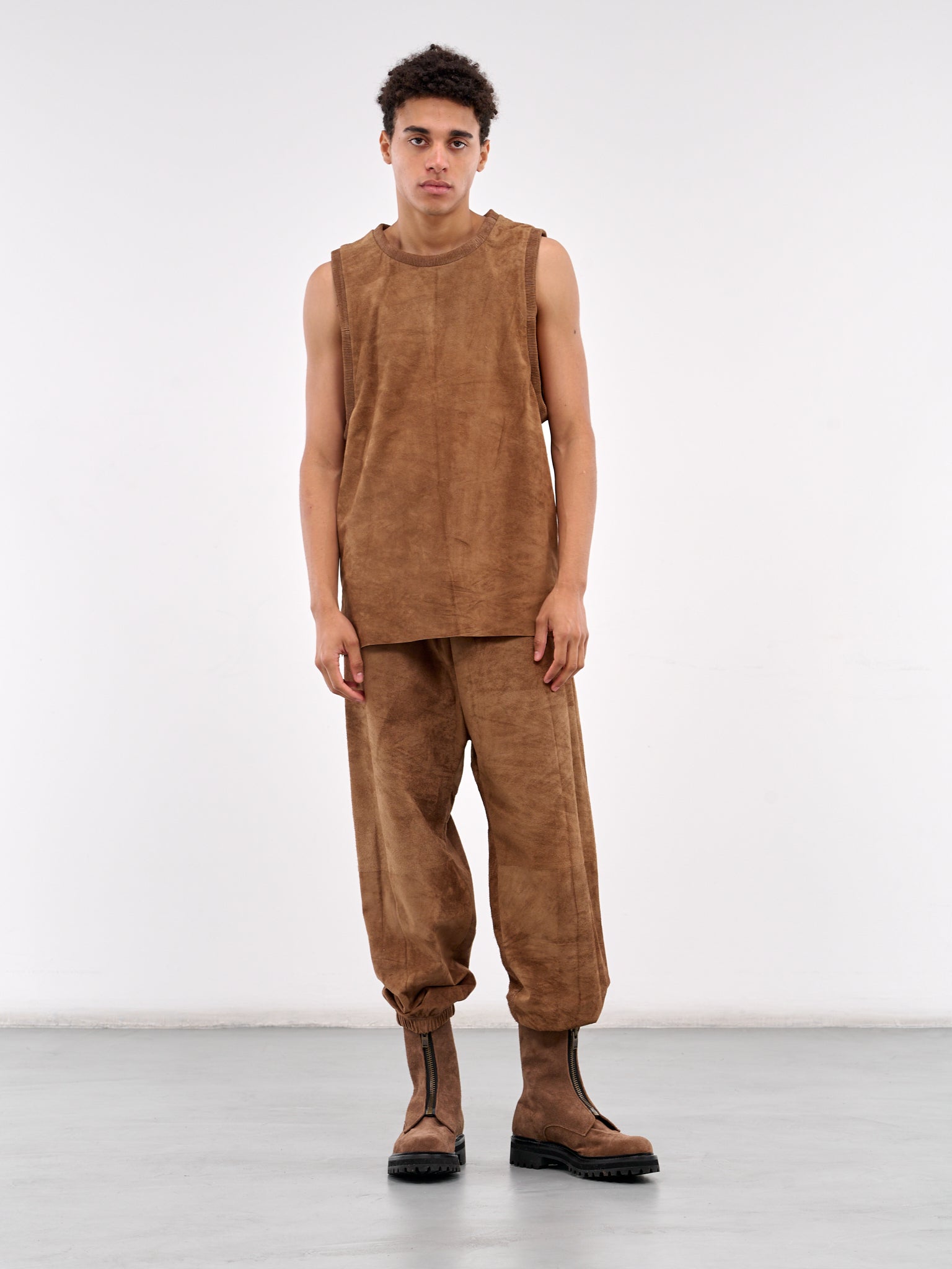 Brown Suede Elasticized Joggers (ARP2508-CAMEL-SUEDE)