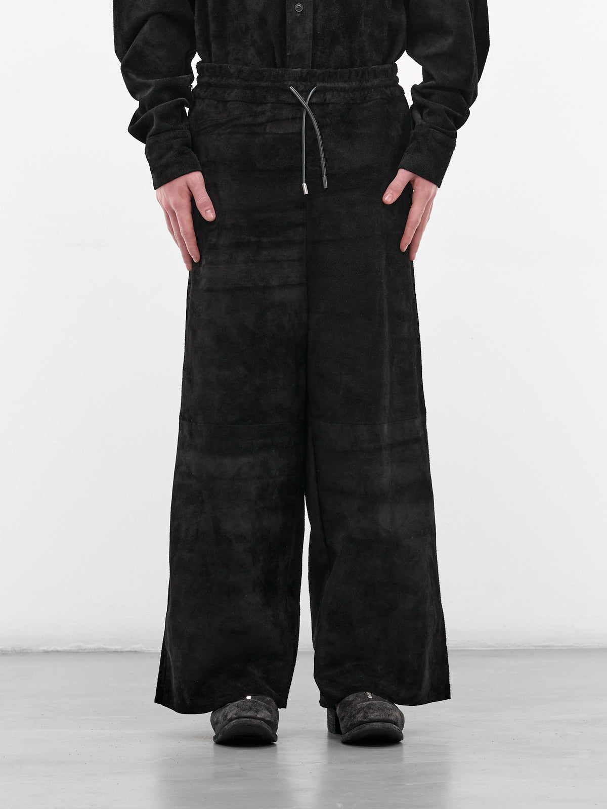 Black Leather Wide Baggy Trousers (ARP2504-DEEP-NIGHT-BLACK)