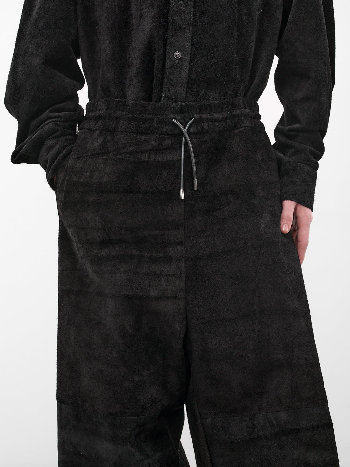 Black Leather Wide Baggy Trousers (ARP2504-DEEP-NIGHT-BLACK)