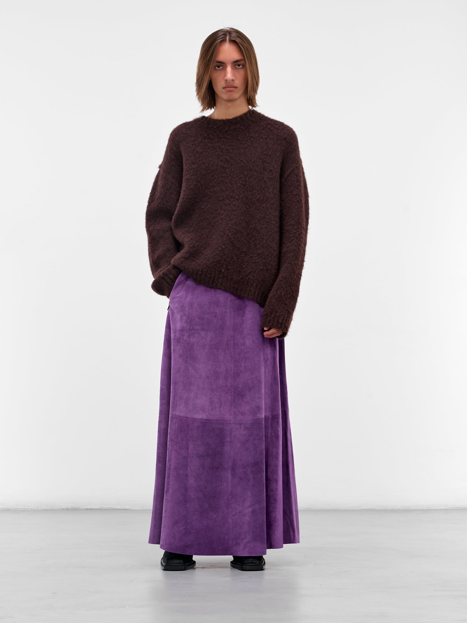 Purple Suede A-Line Maxi Skirt (ARS2514-PURPLE-SUEDE)