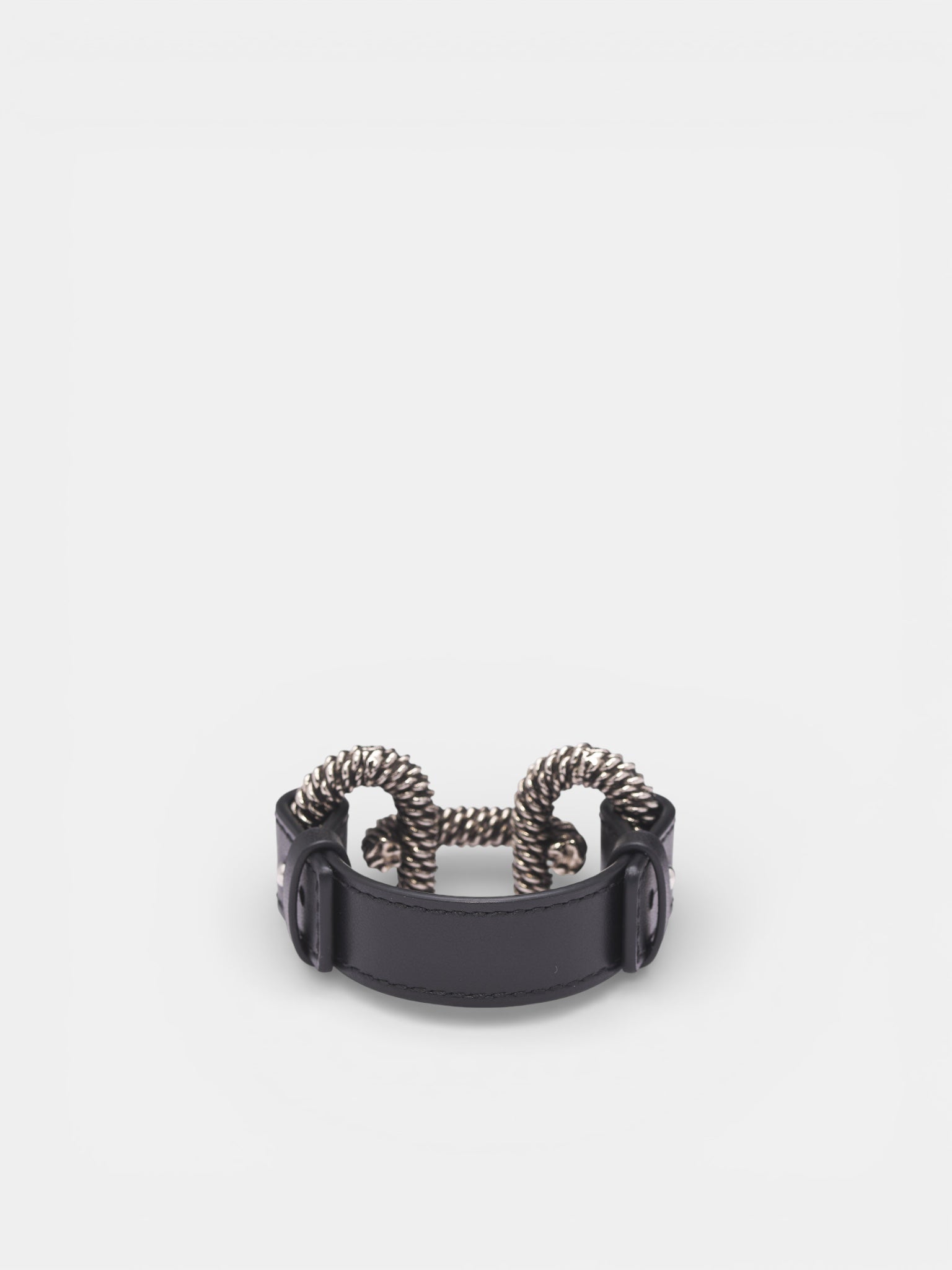 Braid Engraved Chainlink Leather Bracelet (ARW0252-NERO)