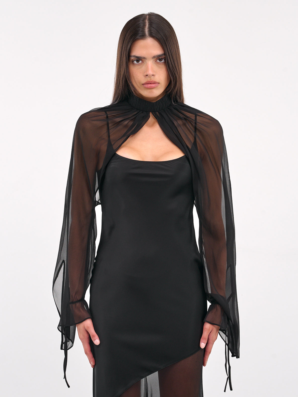 Tie-Fastening Silk Georgette Sleeves (AS03S1BL900-BLACK)