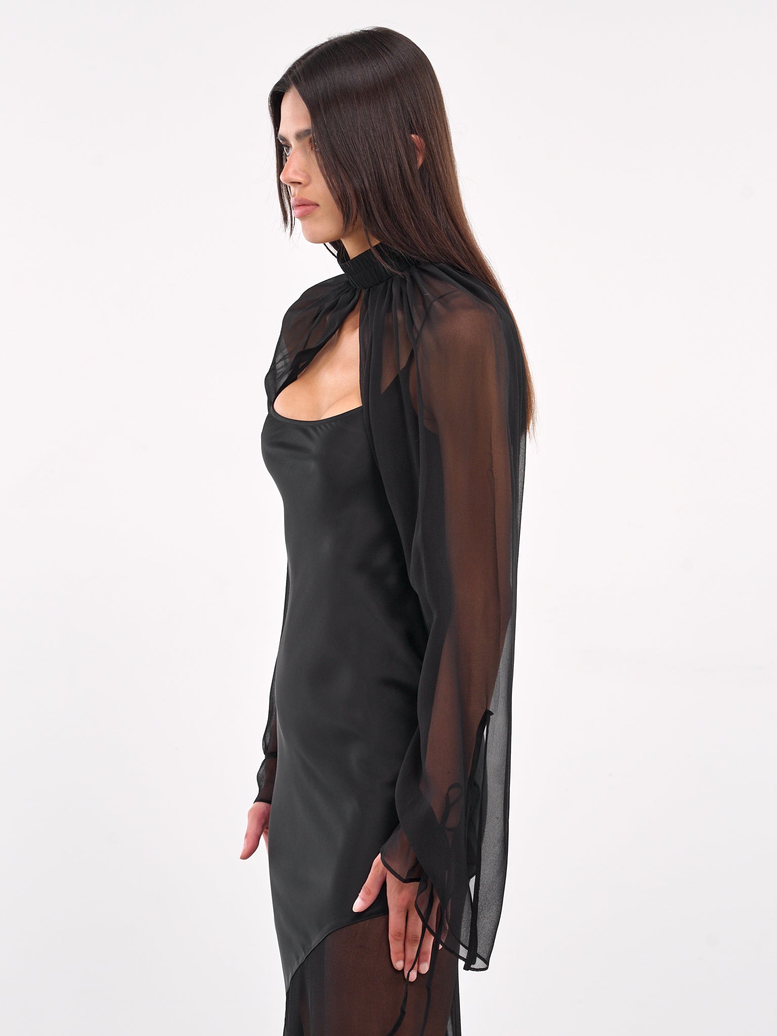 Tie-Fastening Silk Georgette Sleeves (AS03S1BL900-BLACK)