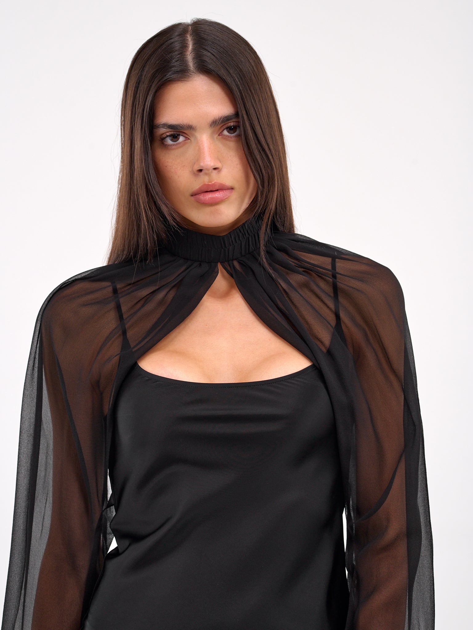 Tie-Fastening Silk Georgette Sleeves (AS03S1BL900-BLACK)