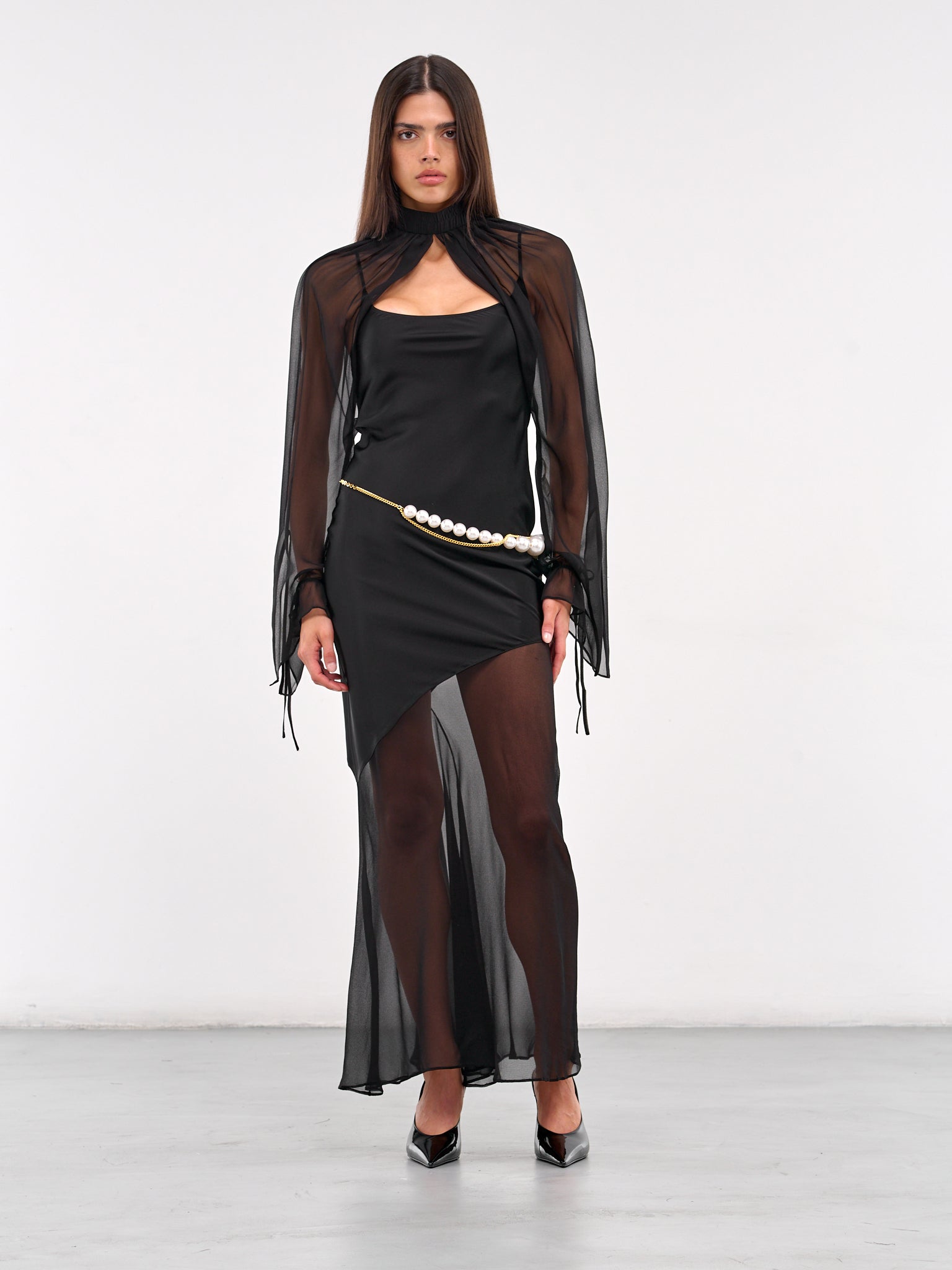 Tie-Fastening Silk Georgette Sleeves (AS03S1BL900-BLACK)