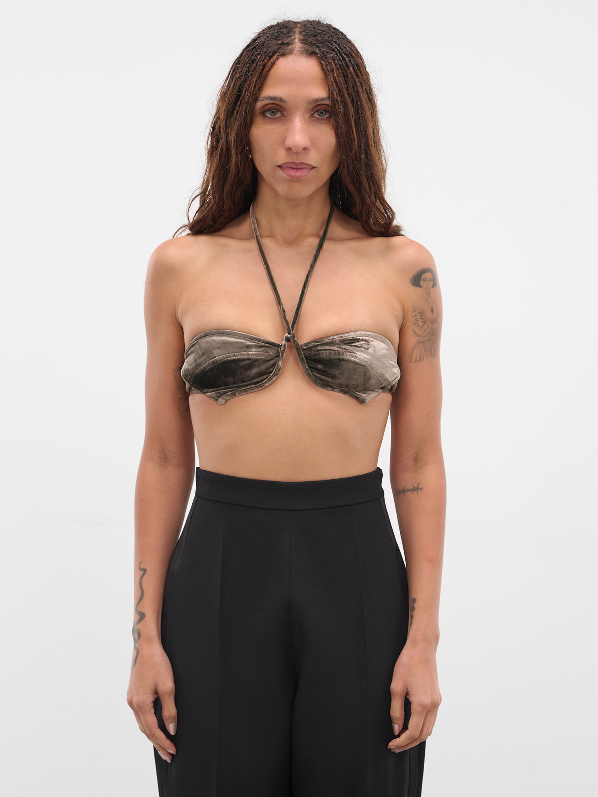 Green Paneled Velvet Bustier Top (AS04V1GR560-STEEL-GREEN)