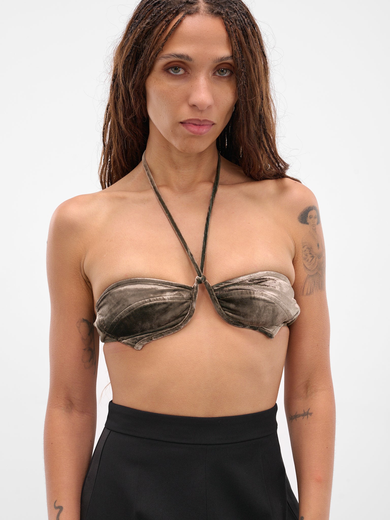 Green Paneled Velvet Bustier Top (AS04V1GR560-STEEL-GREEN)