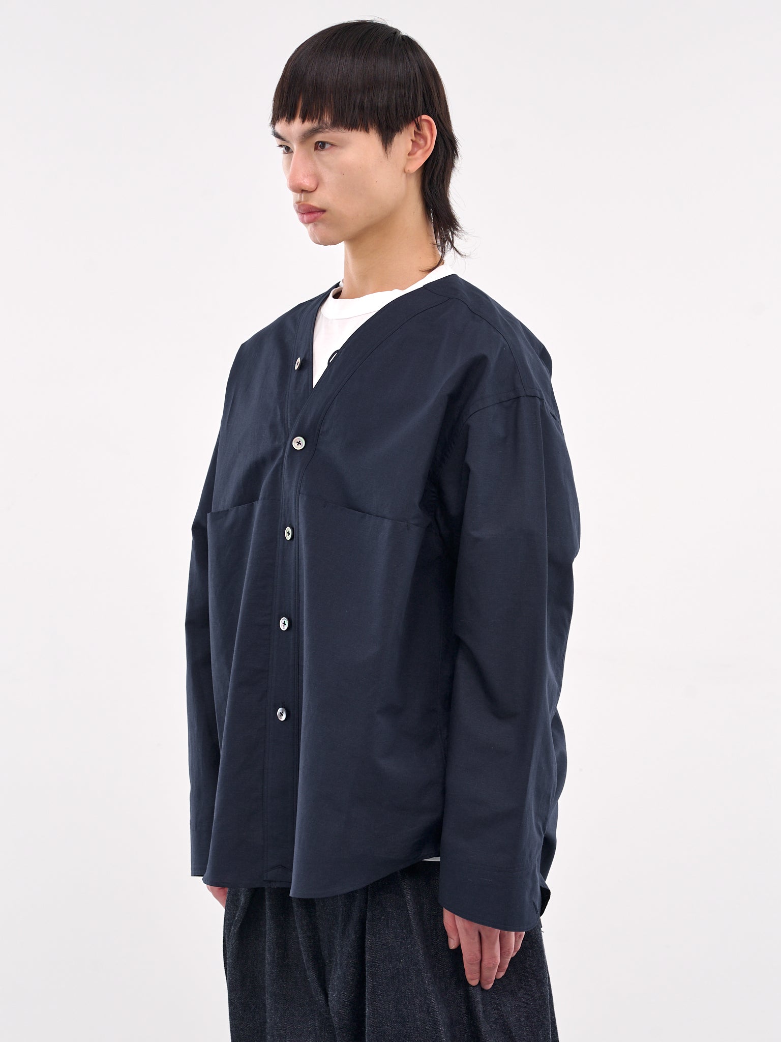 Collarless Button-Up Shirt (AT-S002-SS8-NAVY)