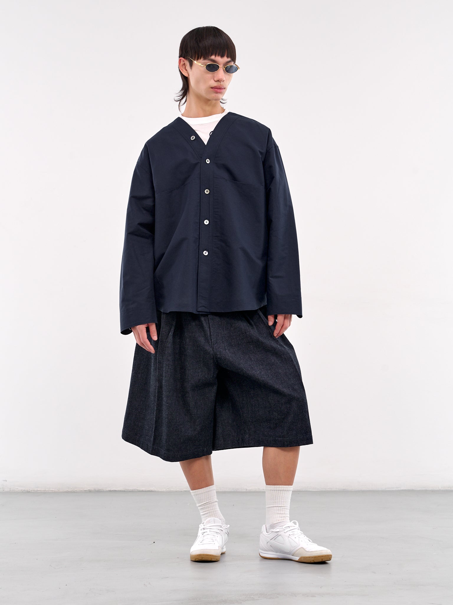 Collarless Button-Up Shirt (AT-S002-SS8-NAVY)