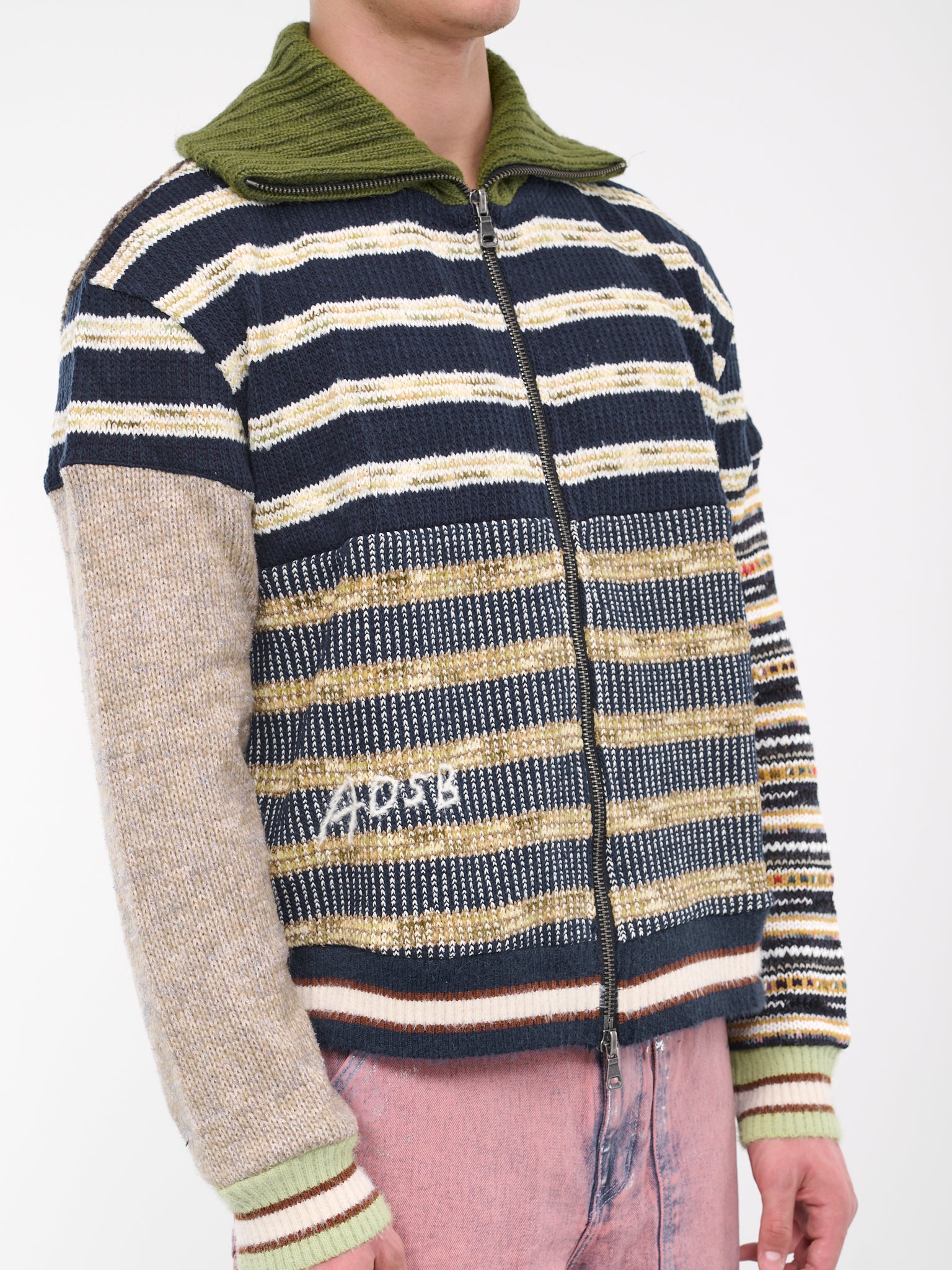 Patchwork Knit Jacket (ATB1007M-BEIGE-MULTI)