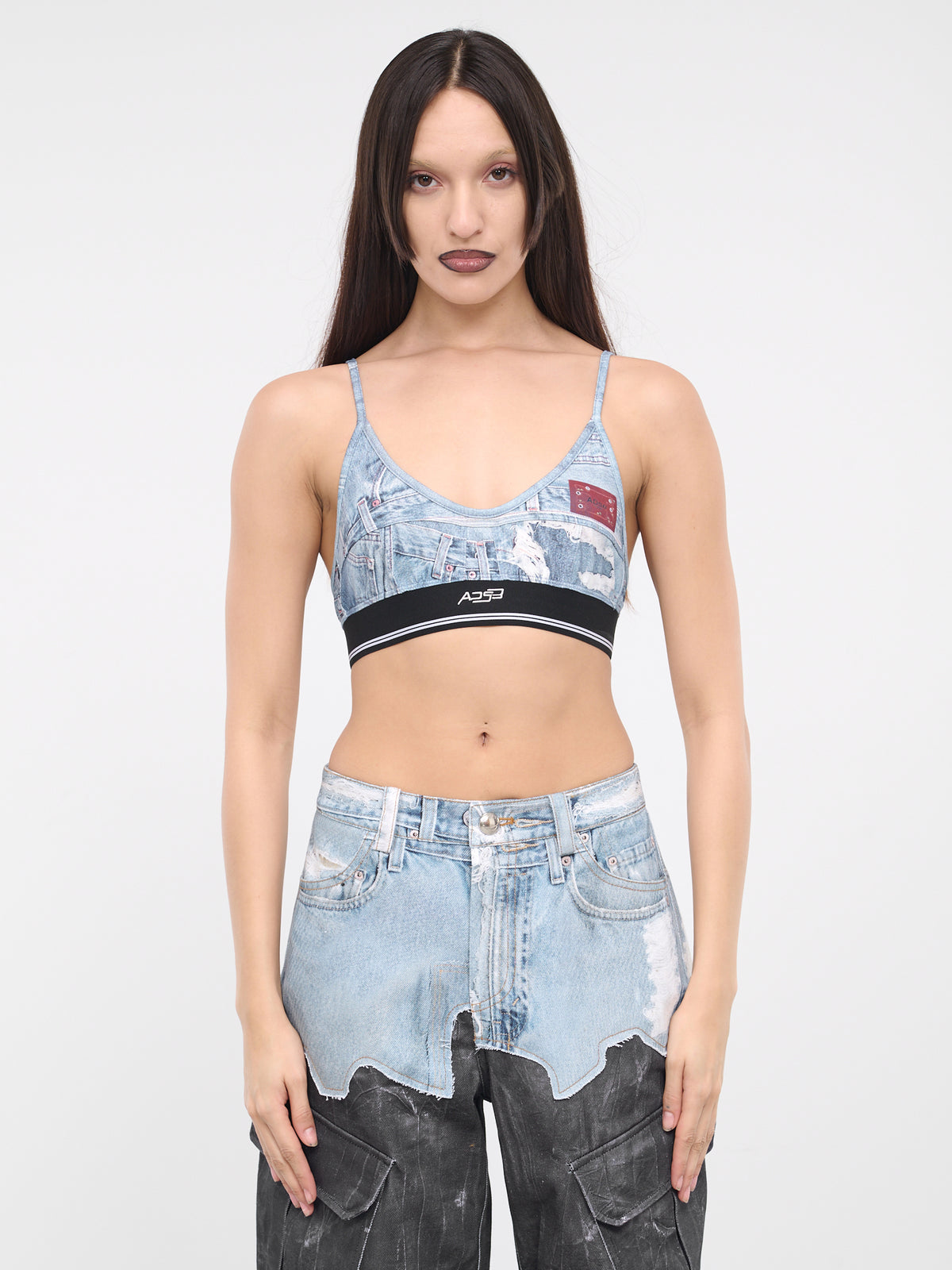 Denim Printed Bra Crop Top (ATB1112W-BLUE)