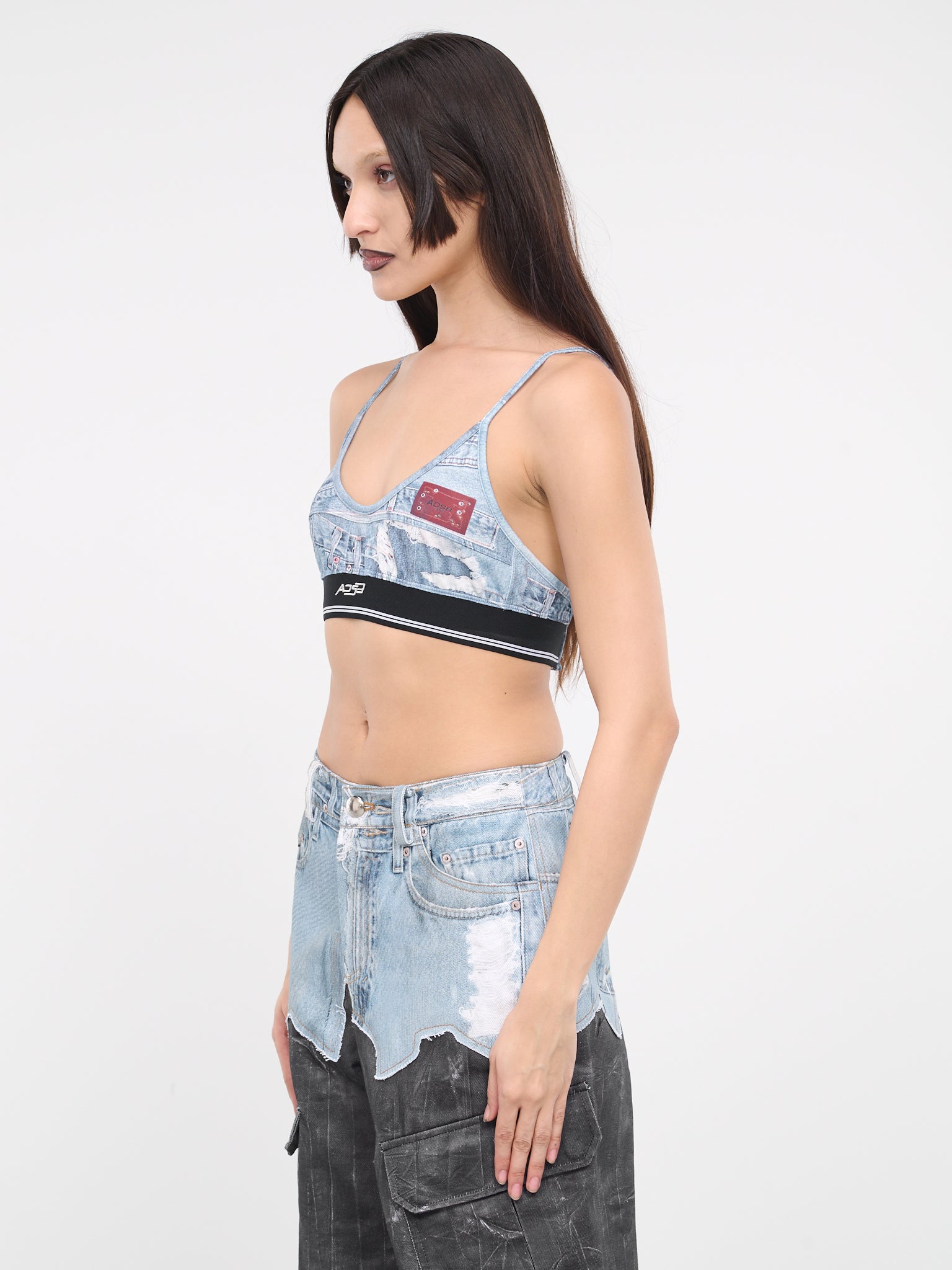 Denim Printed Bra Crop Top (ATB1112W-BLUE)