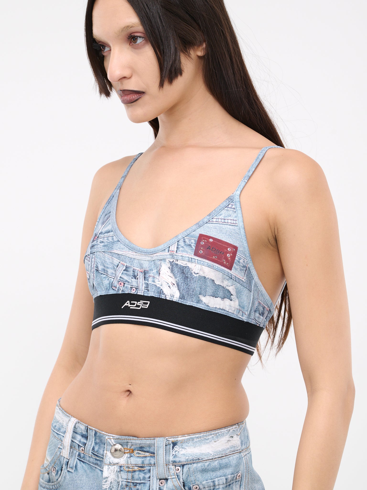 Denim Printed Bra Crop Top (ATB1112W-BLUE)