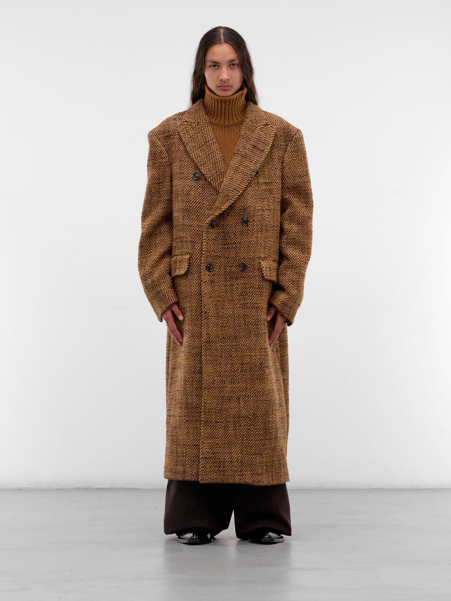 Atlas Brown Wool Tweed Coat (ATLAS-M24W134-PEBBLE-BROWN)