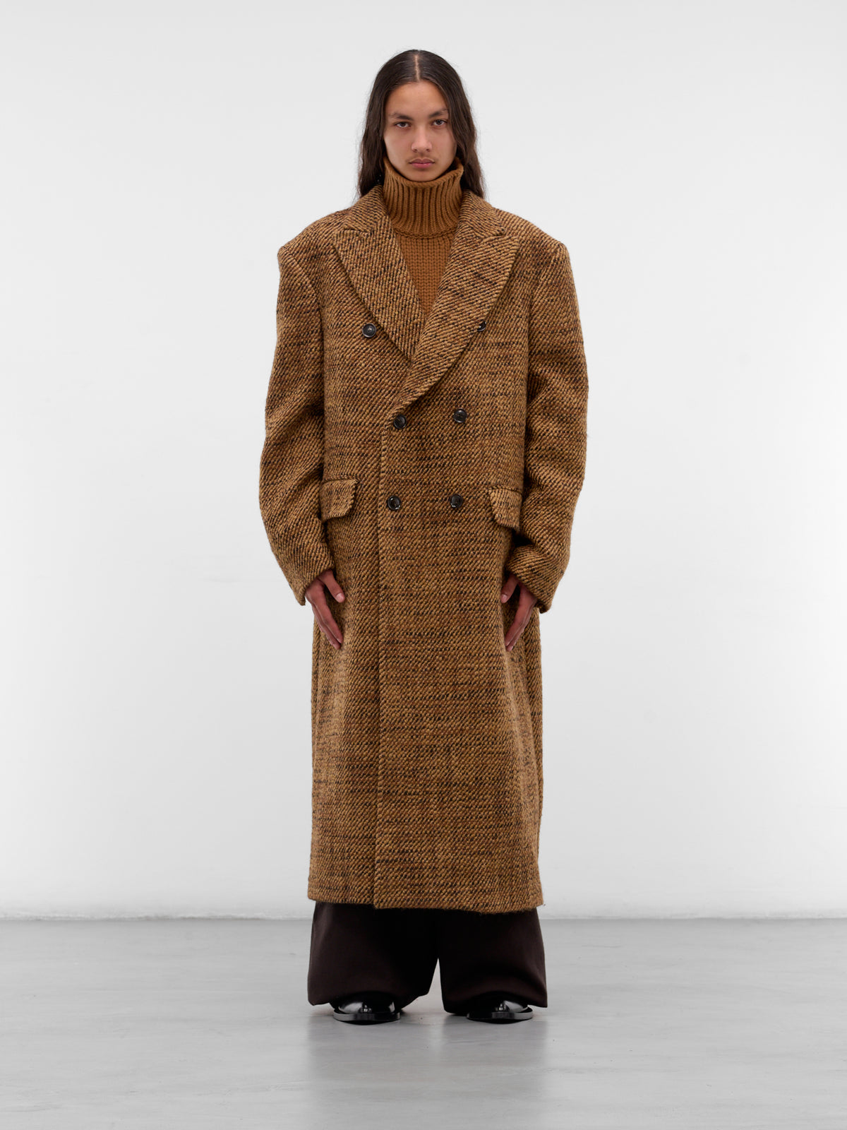 Atlas Brown Wool Tweed Coat (ATLAS-M24W134-PEBBLE-BROWN)