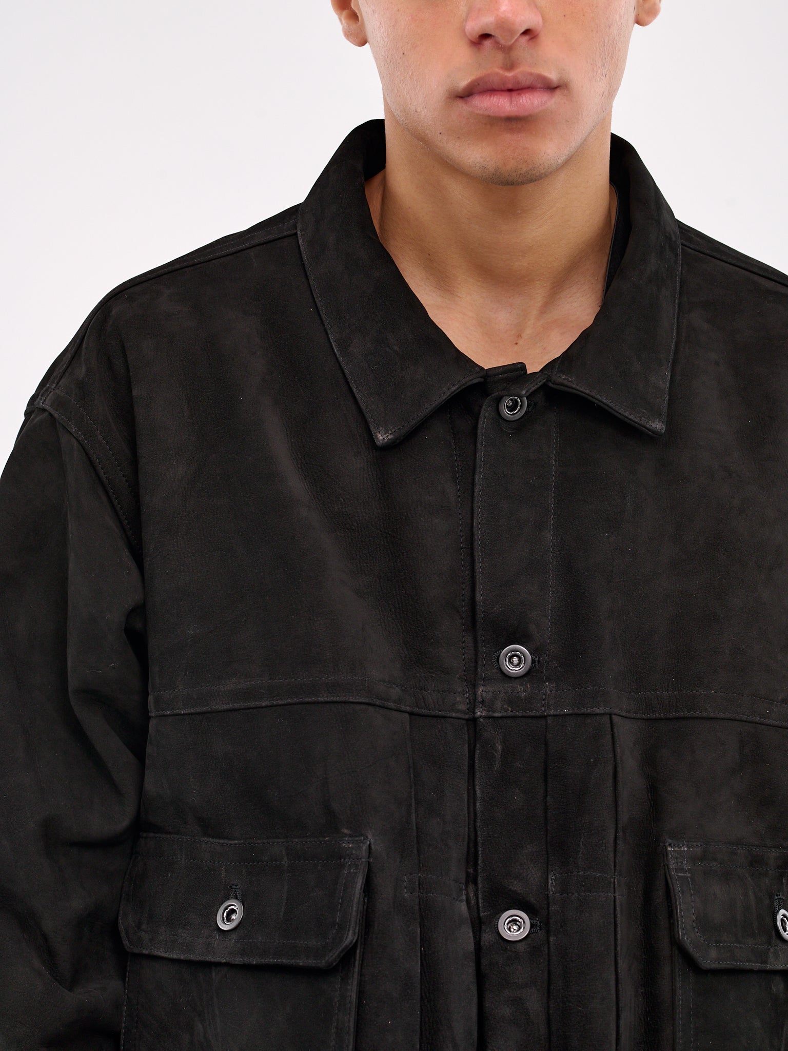 Leather Trucker Jacket (AUJ2500-BLACK-NUBUCK)