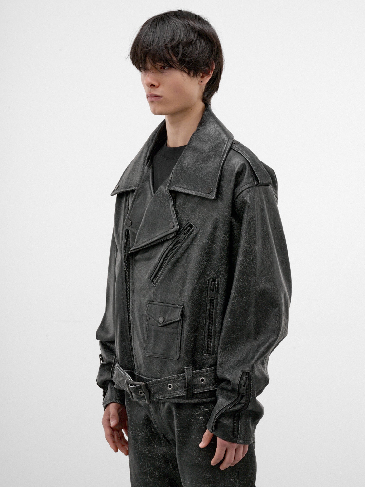 Black Leather Biker Rider Jacket (AUJ2652-VINTAGE-BLACK)