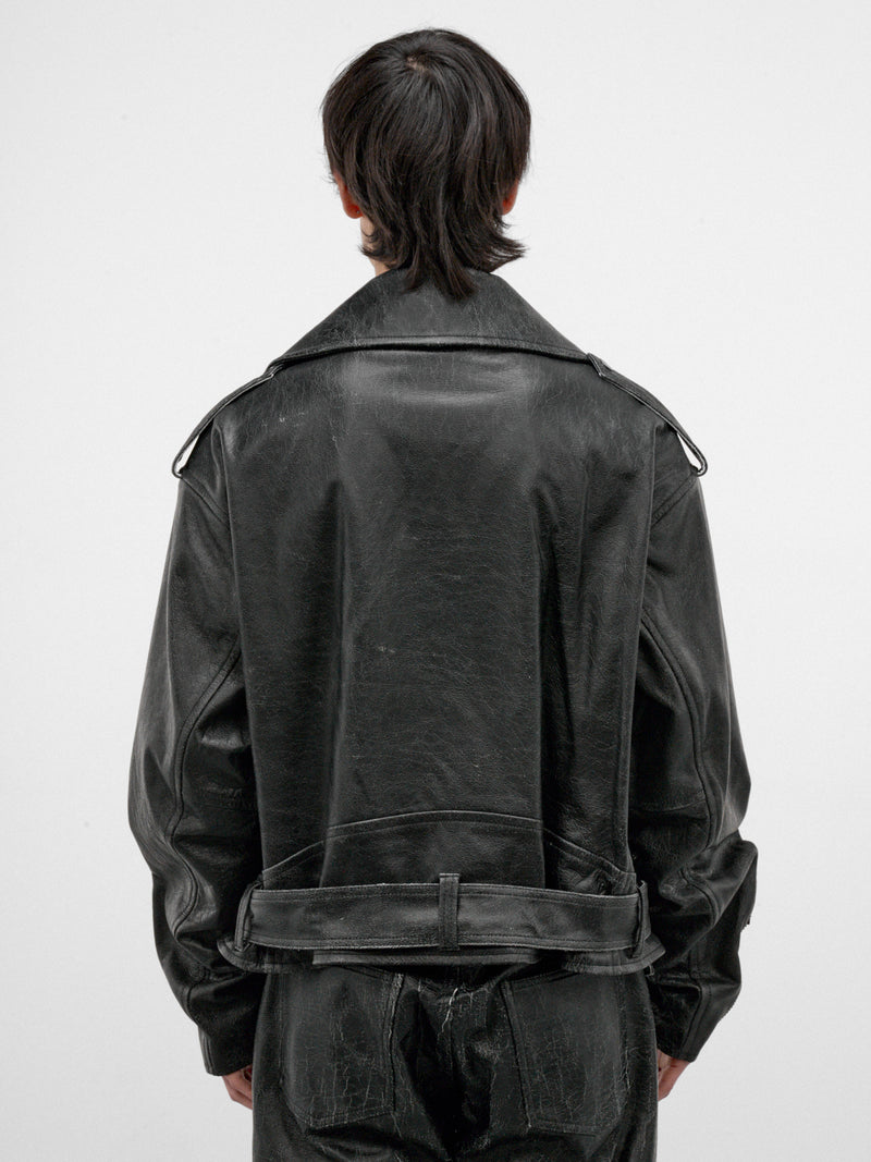 Black Leather Biker Rider Jacket (AUJ2652-VINTAGE-BLACK)