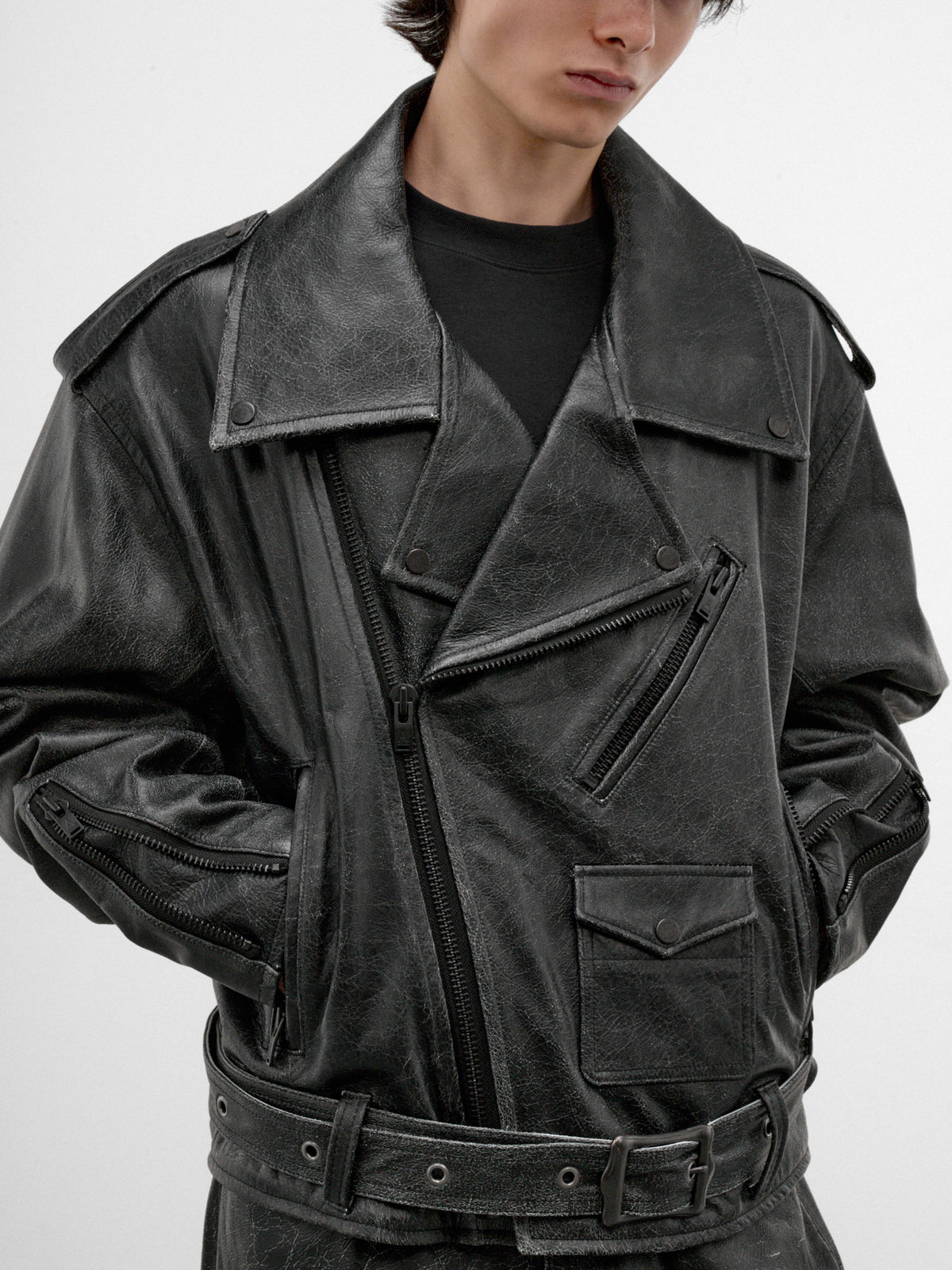 Black Leather Biker Rider Jacket (AUJ2652-VINTAGE-BLACK)