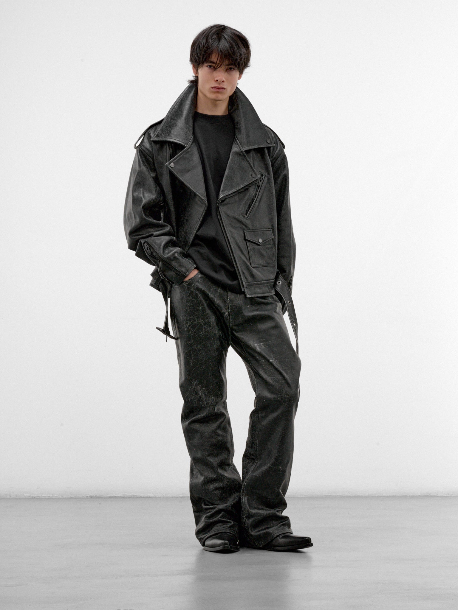 Black Vintage Leather Flared Trousers (AUP2664-VINTAGE-BLACK)
