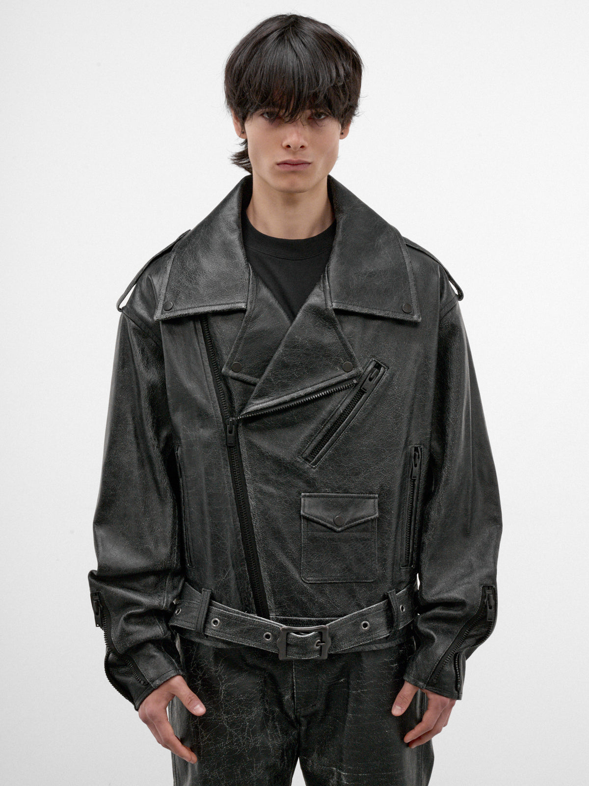 Black Leather Biker Rider Jacket (AUJ2652-VINTAGE-BLACK)