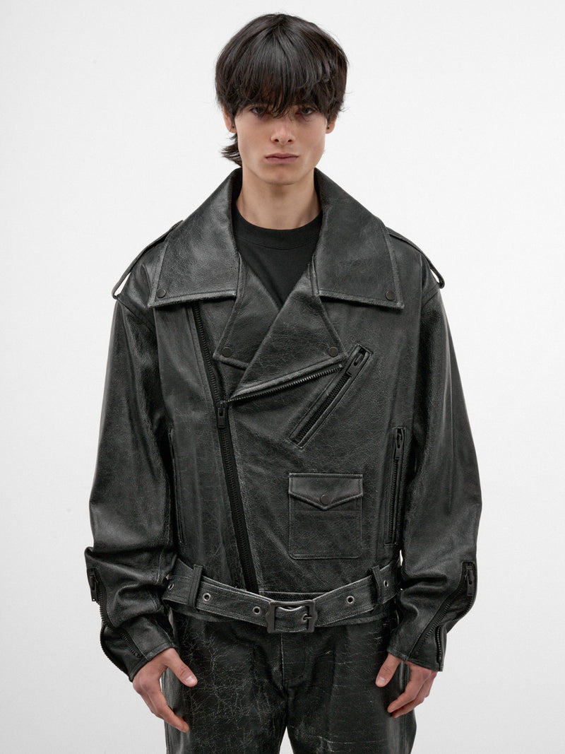 Black Leather Biker Rider Jacket (AUJ2652-VINTAGE-BLACK)