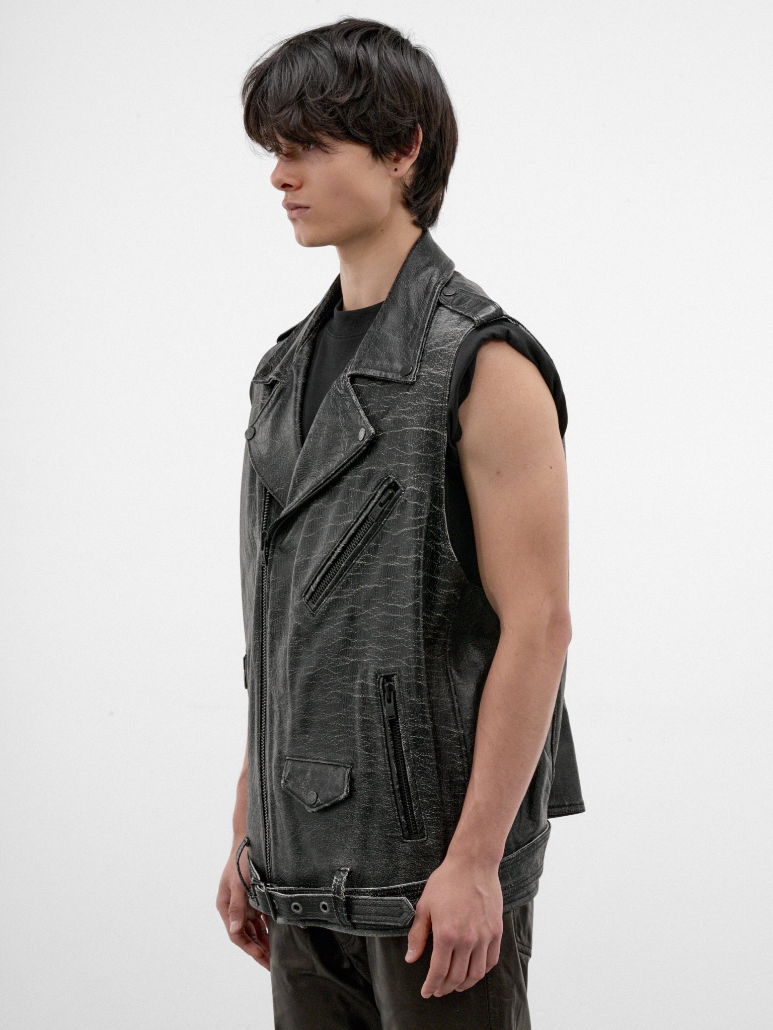 Black Leather Biker Moto Vest (AUJ2654-VINTAGE-BLACK)