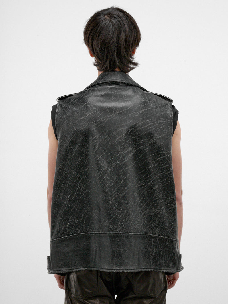 Black Leather Biker Moto Vest (AUJ2654-VINTAGE-BLACK)
