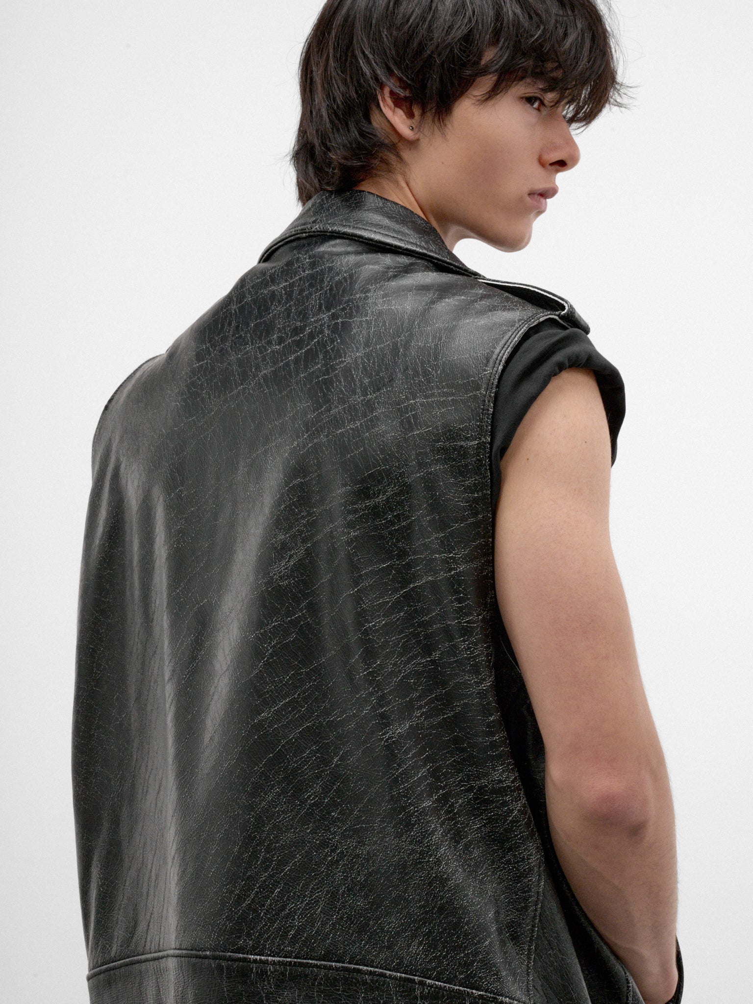 Black Leather Biker Moto Vest (AUJ2654-VINTAGE-BLACK)