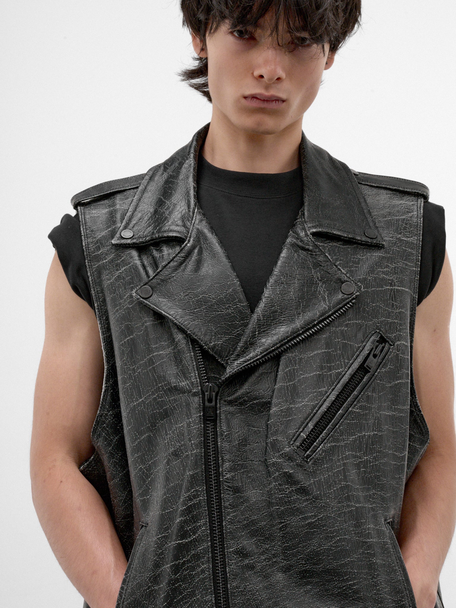 Black Leather Biker Moto Vest (AUJ2654-VINTAGE-BLACK)