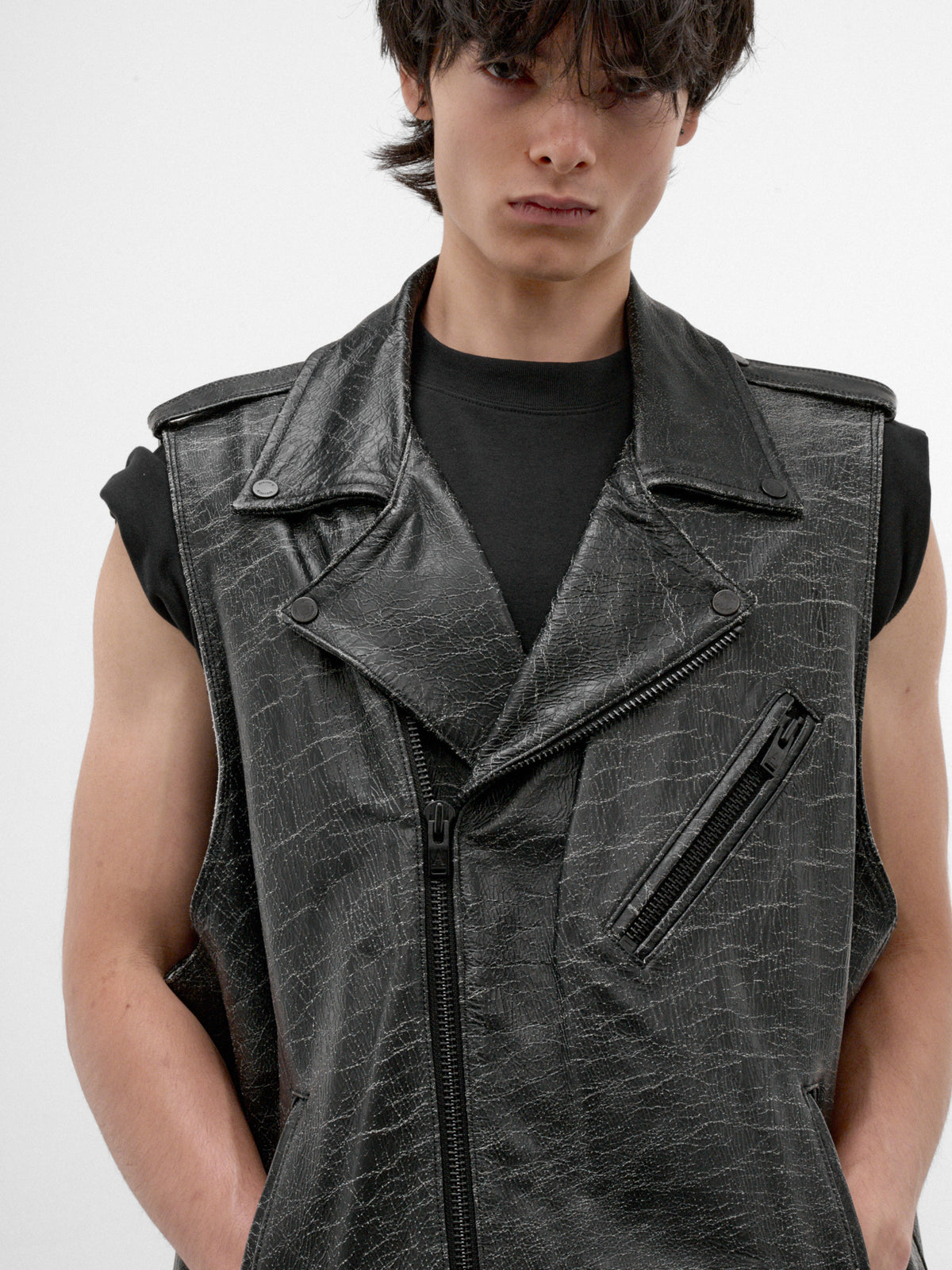 Black Leather Biker Moto Vest (AUJ2654-VINTAGE-BLACK)