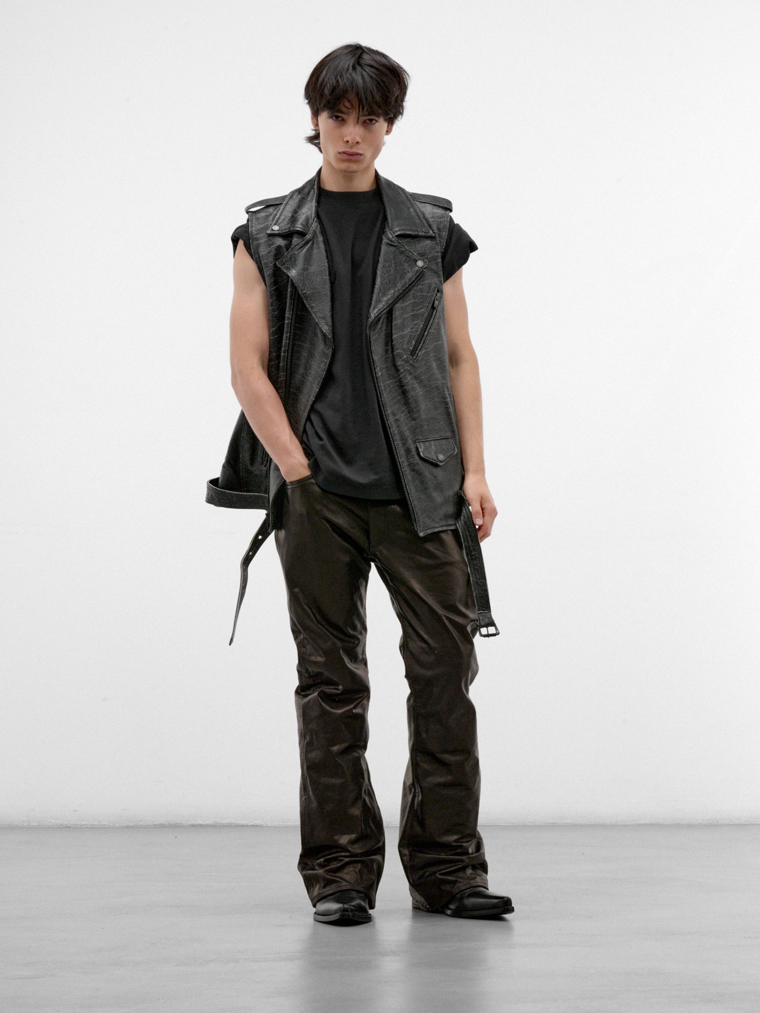 Black Leather Biker Moto Vest (AUJ2654-VINTAGE-BLACK)