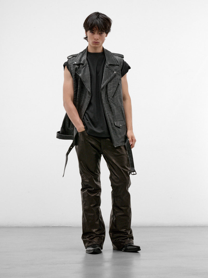 Black Leather Biker Moto Vest (AUJ2654-VINTAGE-BLACK)