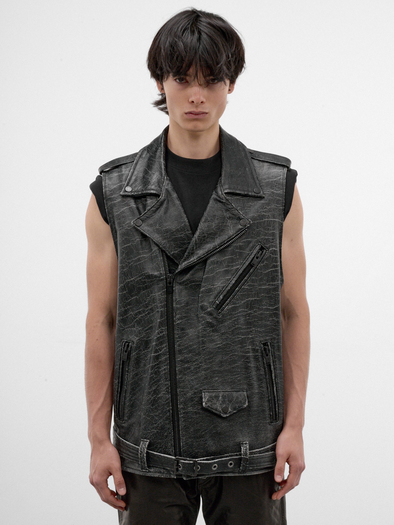 Black Leather Biker Moto Vest (AUJ2654-VINTAGE-BLACK)