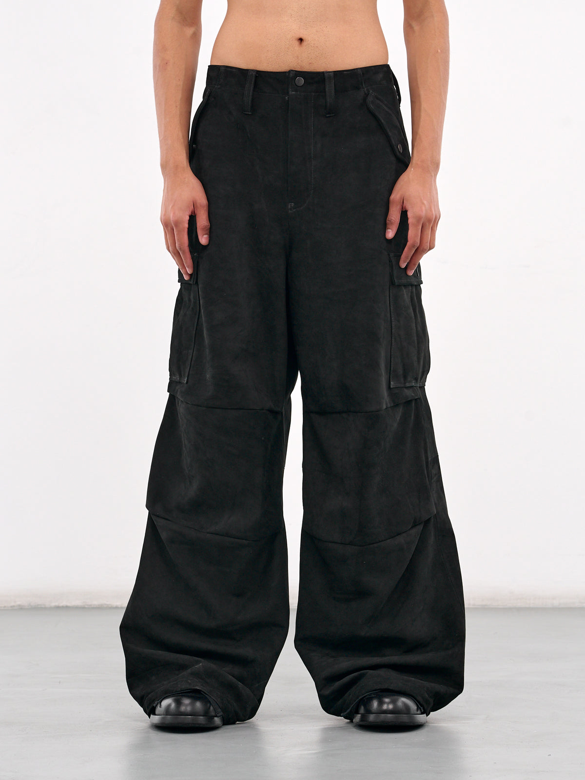 Leather Cargo Trousers (AUP2503-BLACK-NUBUCK)
