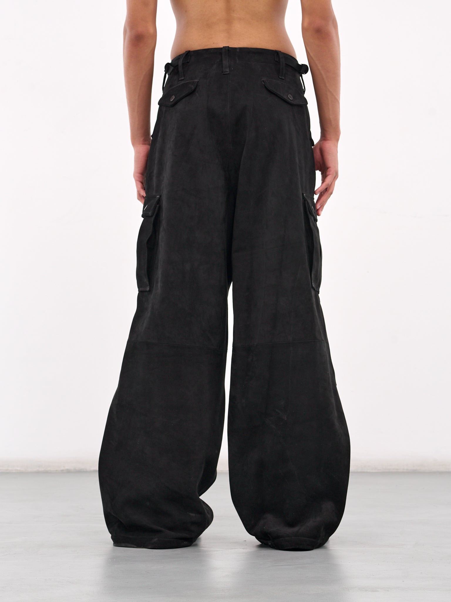 Leather Cargo Trousers (AUP2503-BLACK-NUBUCK)