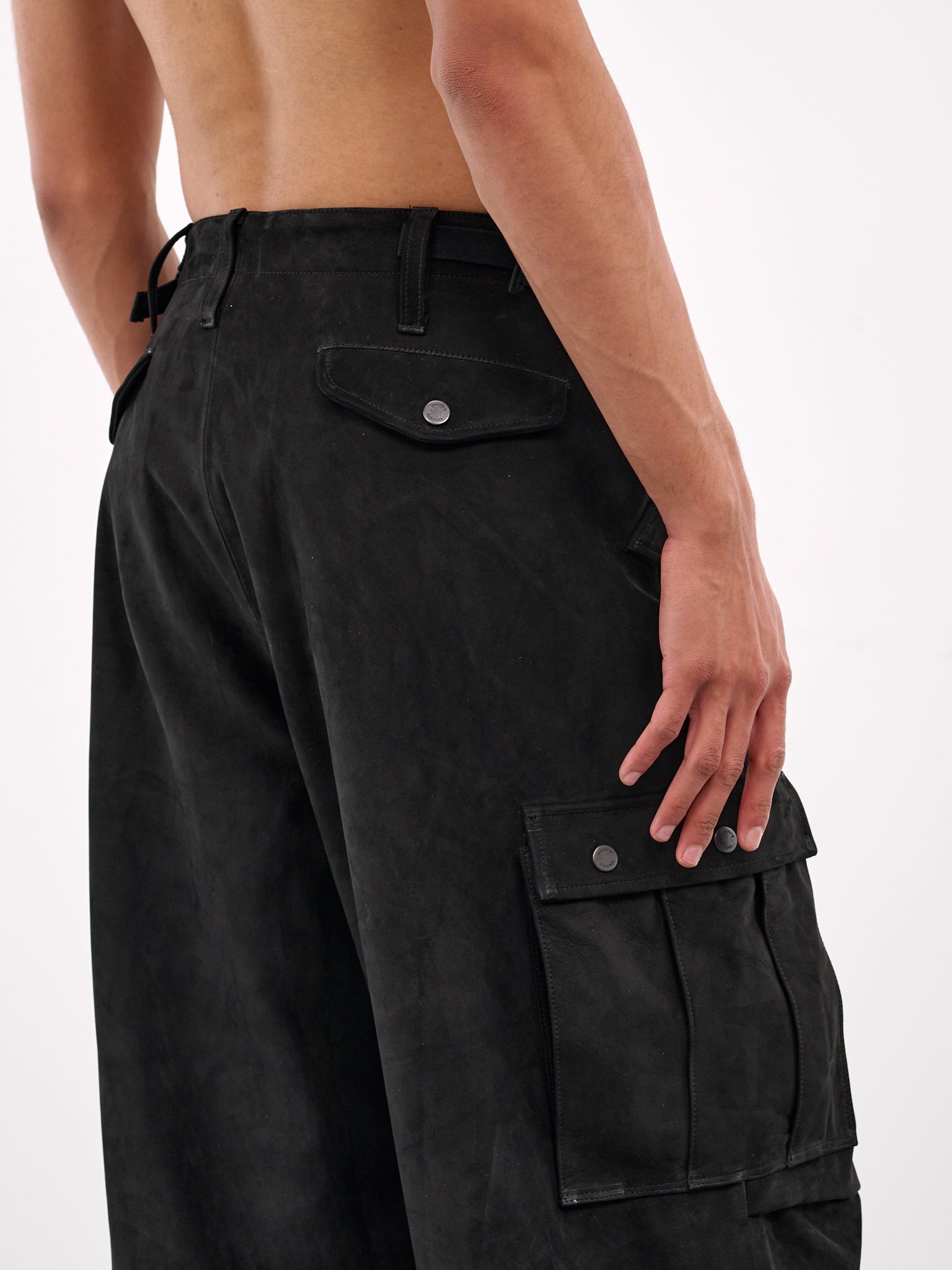 Leather Cargo Trousers (AUP2503-BLACK-NUBUCK)