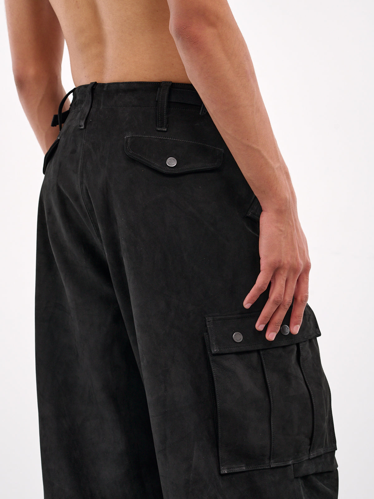 Leather Cargo Trousers (AUP2503-BLACK-NUBUCK)