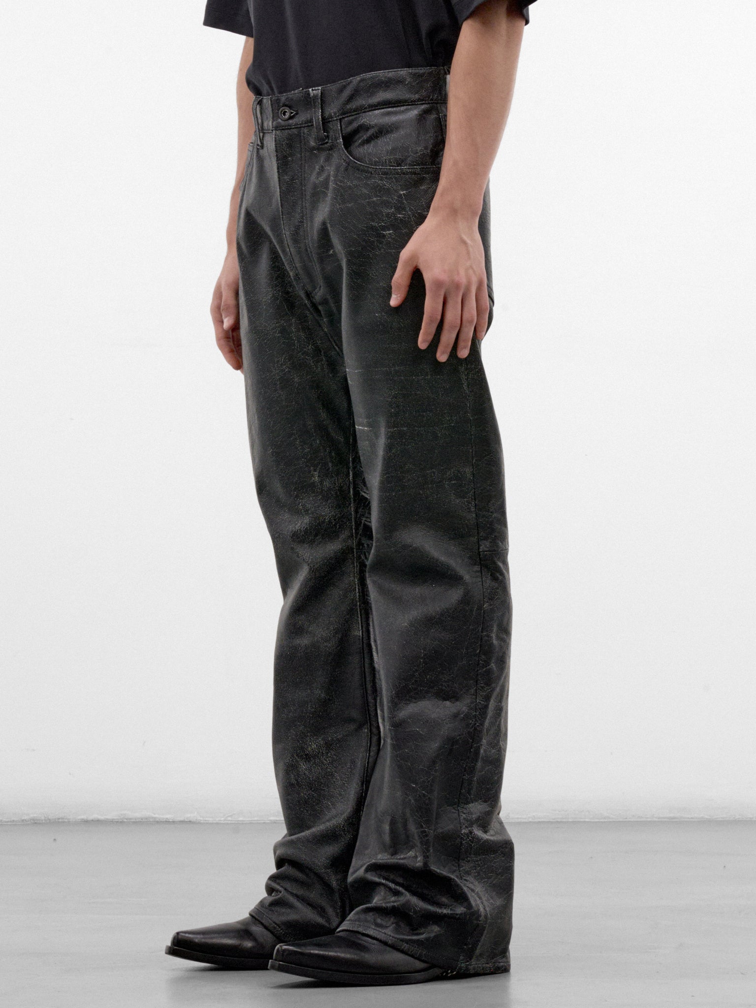 Black Vintage Leather Flared Trousers (AUP2664-VINTAGE-BLACK)