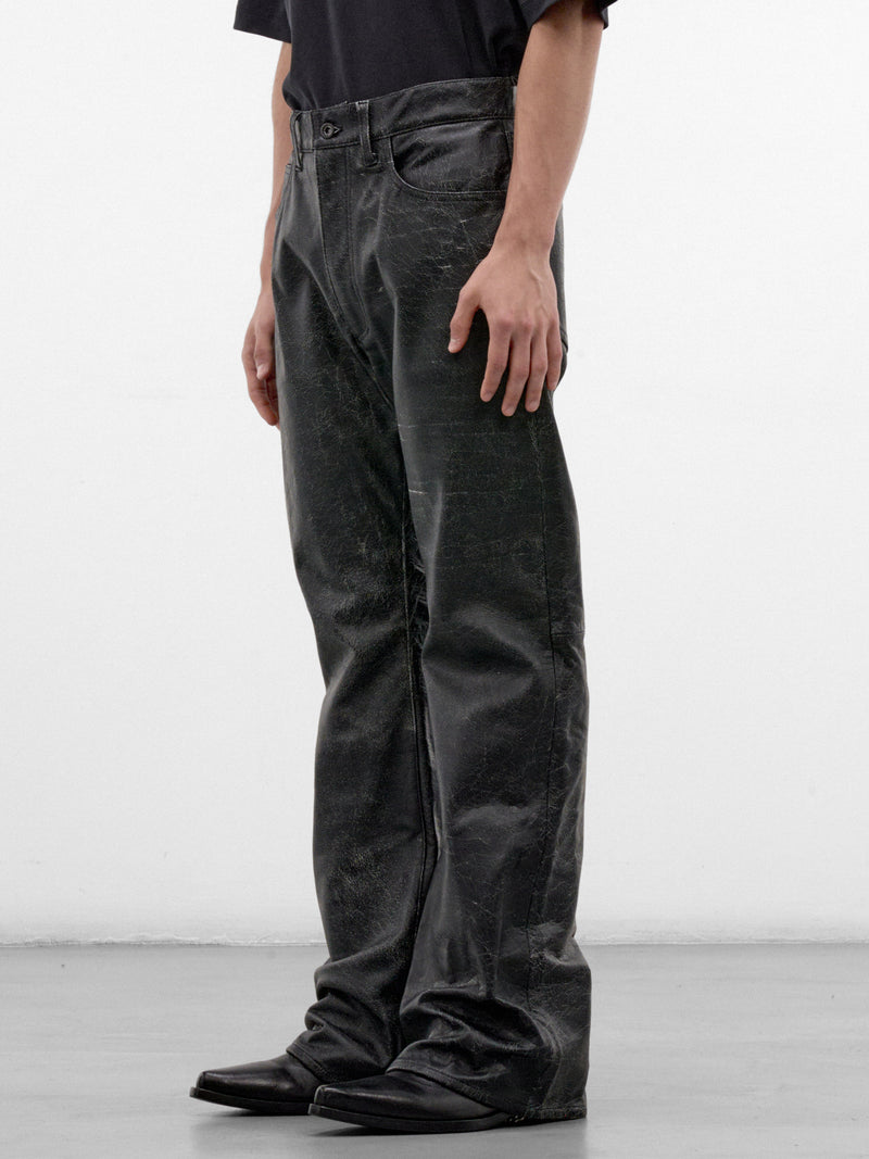 Black Vintage Leather Flared Trousers (AUP2664-VINTAGE-BLACK)