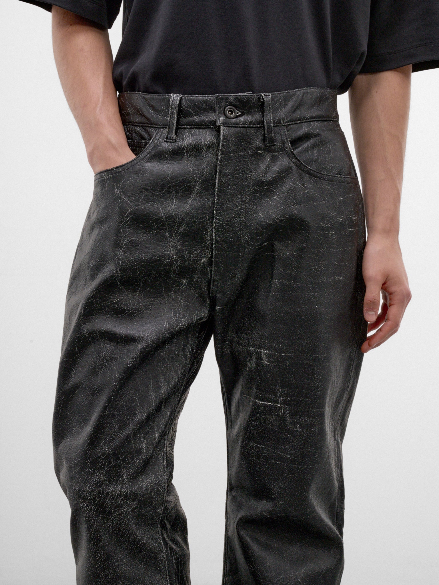 Black Vintage Leather Flared Trousers (AUP2664-VINTAGE-BLACK)