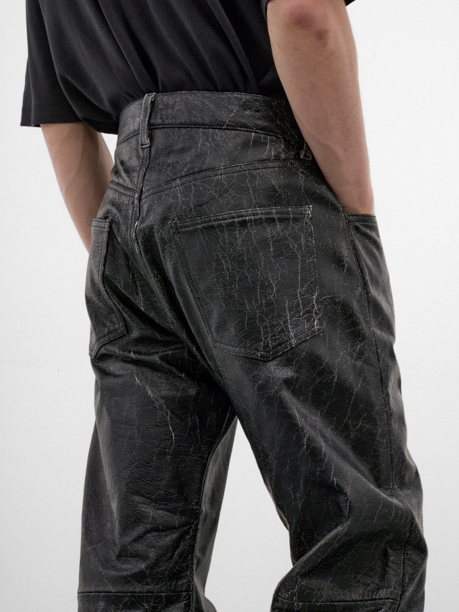 Black Vintage Leather Flared Trousers (AUP2664-VINTAGE-BLACK)