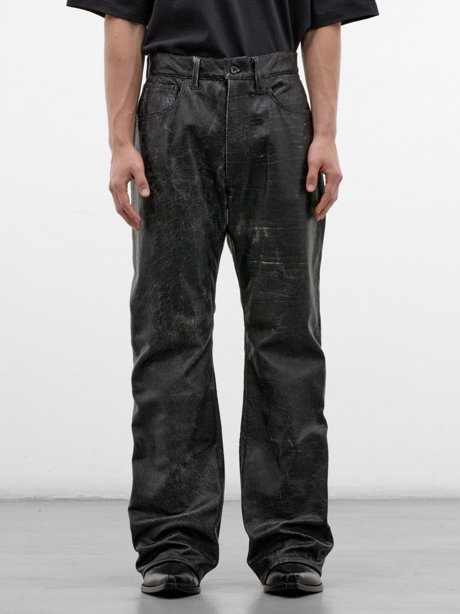 Black Vintage Leather Flared Trousers (AUP2664-VINTAGE-BLACK)