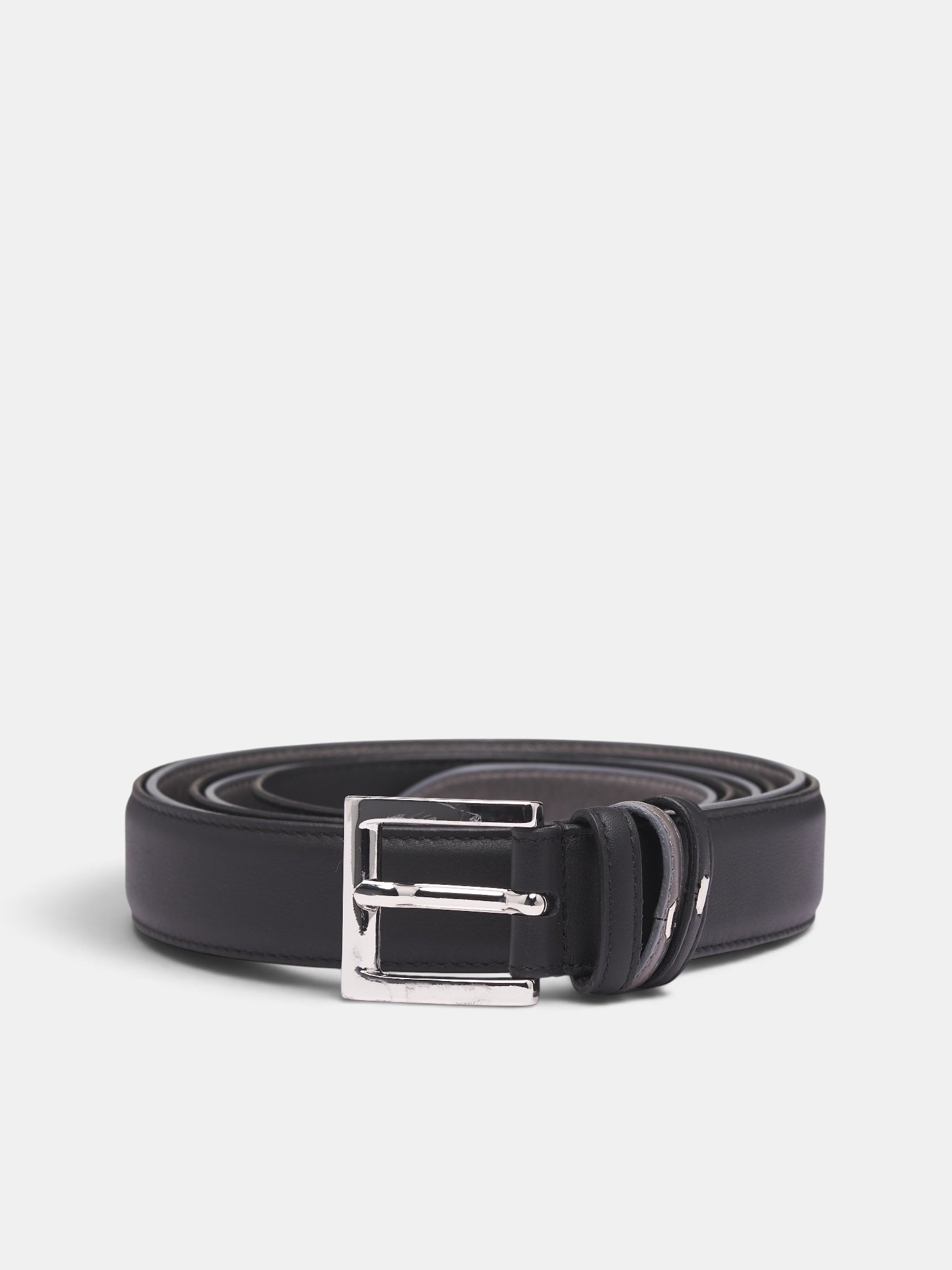 Black Leather Aura Belt (AURA-FW26-6005-BLACK-GREY)