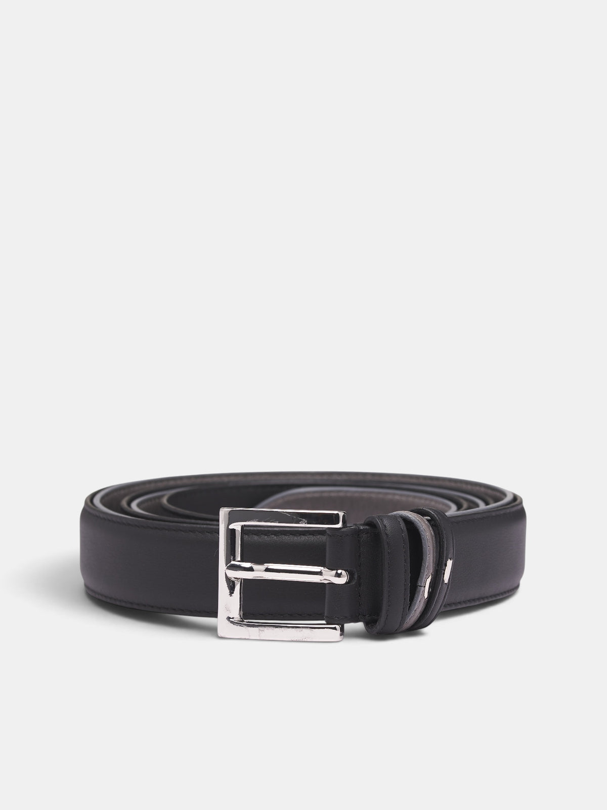 Black Leather Aura Belt (AURA-FW26-6005-BLACK-GREY)